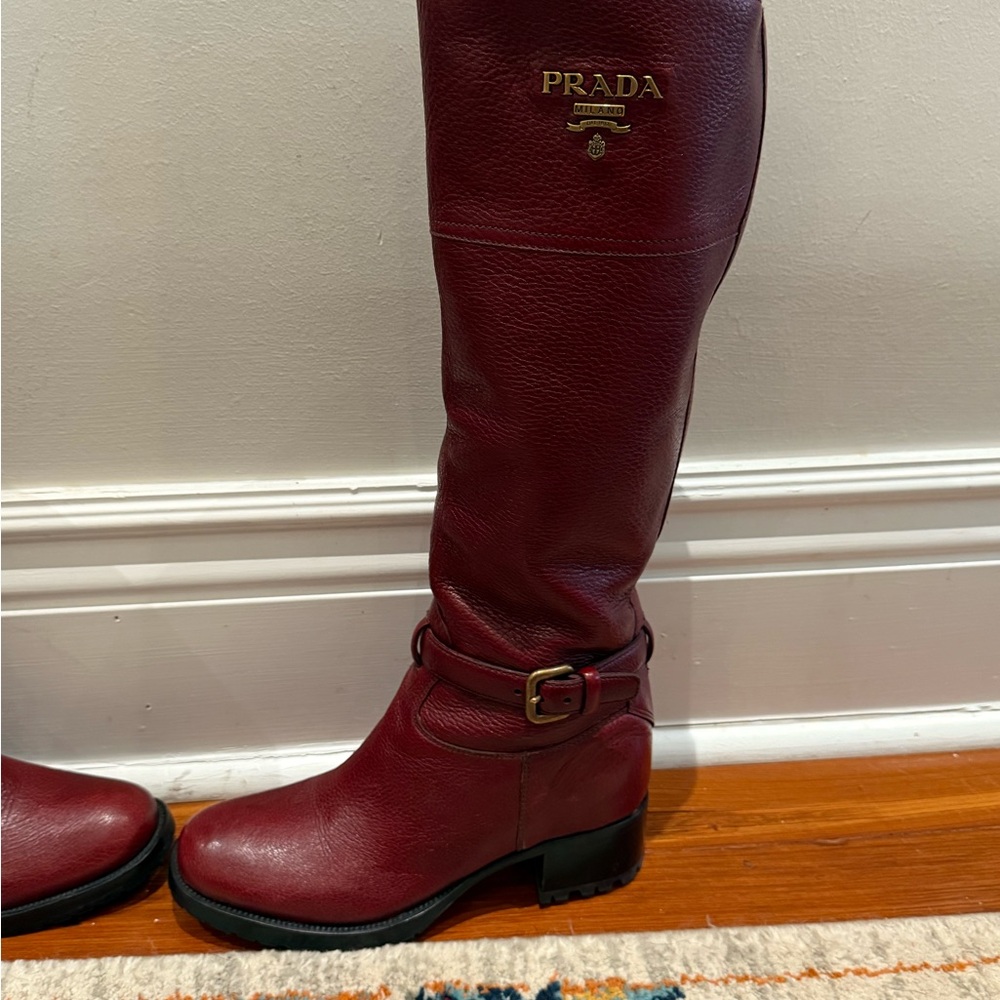 Prada Red Combat Moto Boots with Buckle Straps - Picture 3 of 7